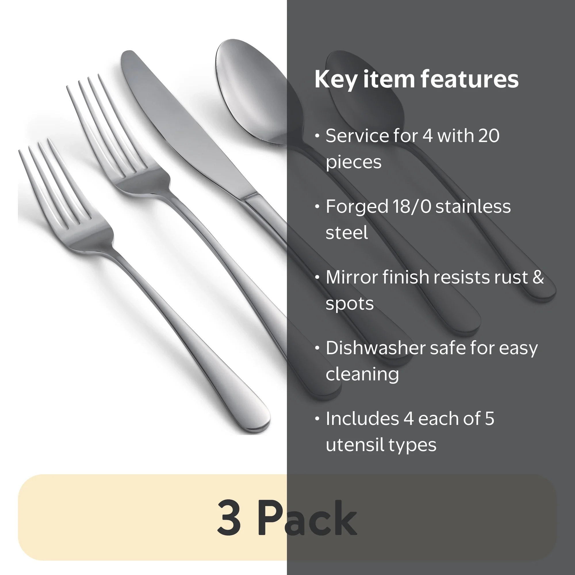3 pack) Cambridge Harmonize Mirror 20-Piece Forged Stainless Steel