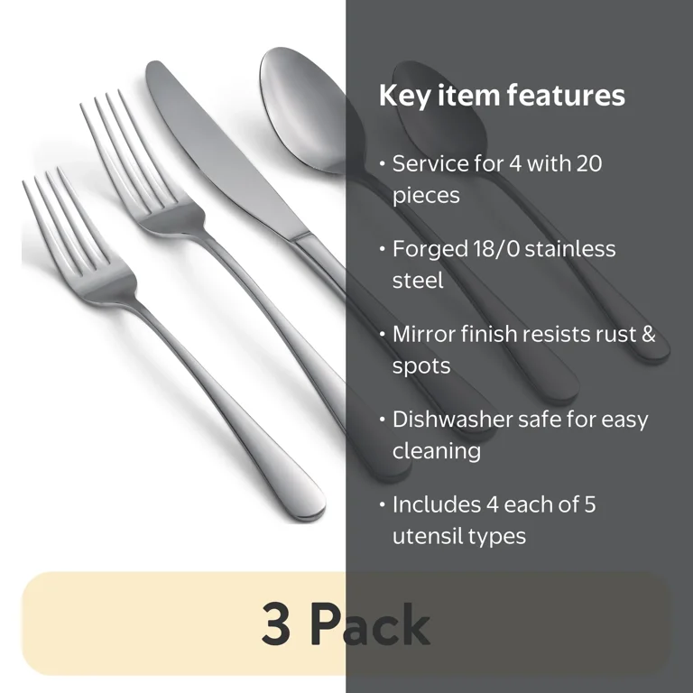 3 pack) Cambridge Harmonize Mirror 20-Piece Forged Stainless Steel