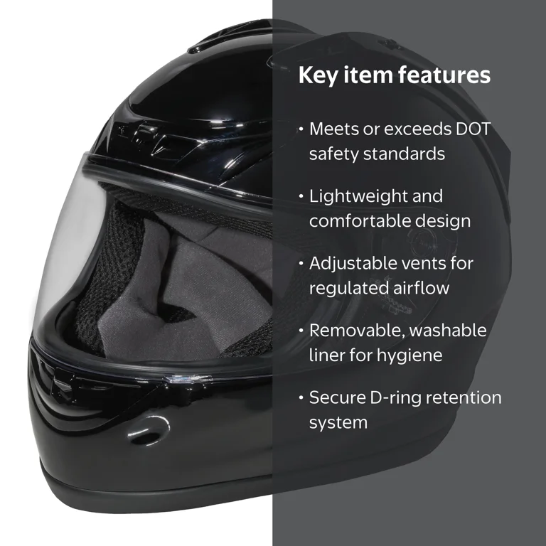 Adult Full-Face Motorcycle Helmet DOT Approved, Gloss-Black, X