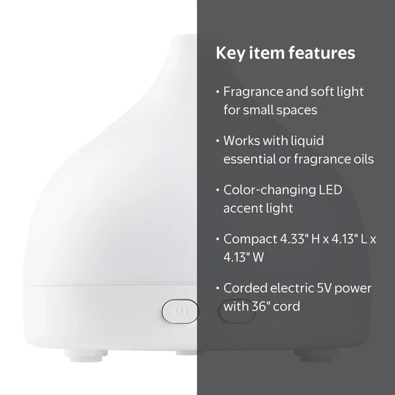 Mainstays Teardrop Fan Oil Diffuser, Compact Size, Color-Changing