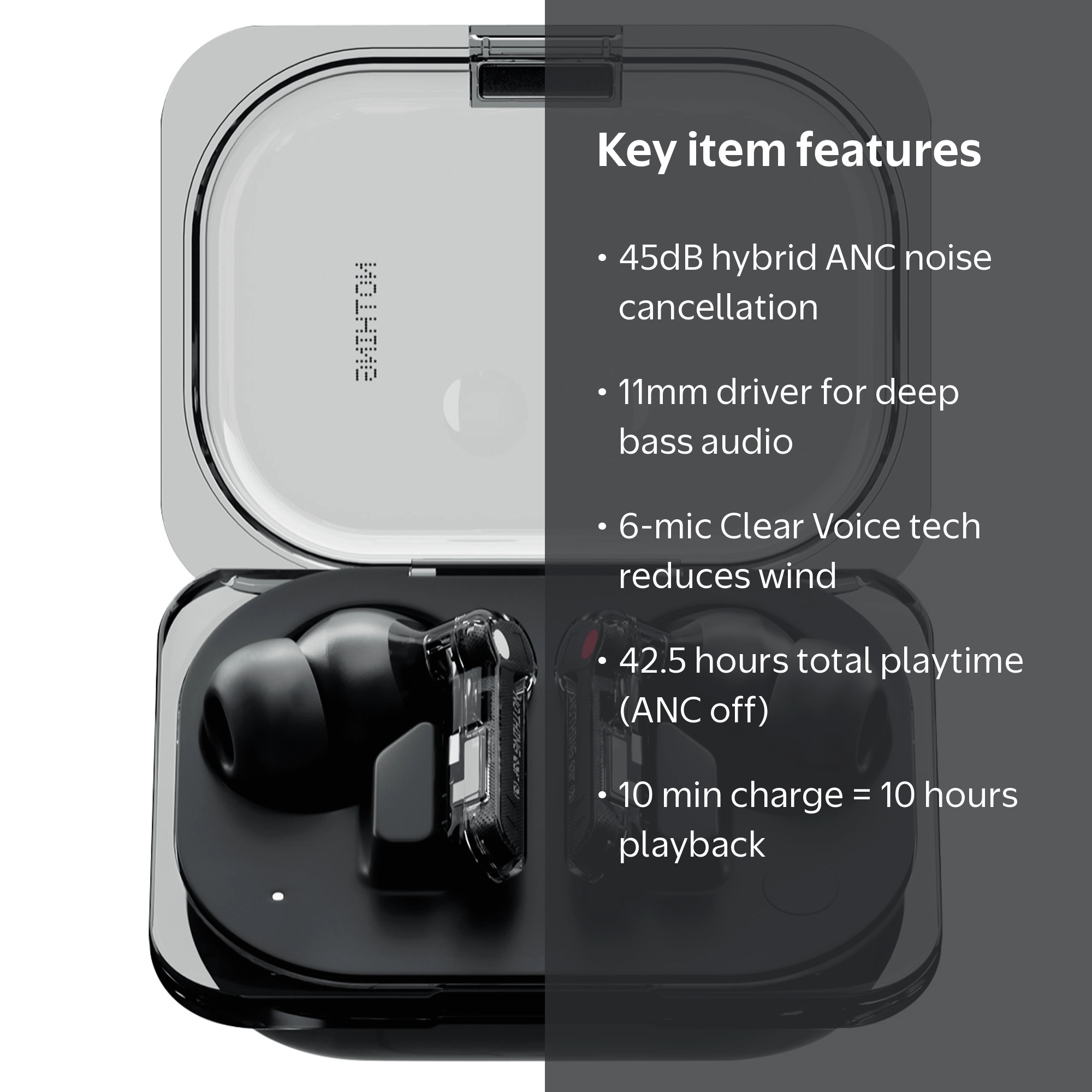 Nothing Ear (a) Wireless Earbuds, 45dB Hybrid Noise Cancelling, Hi