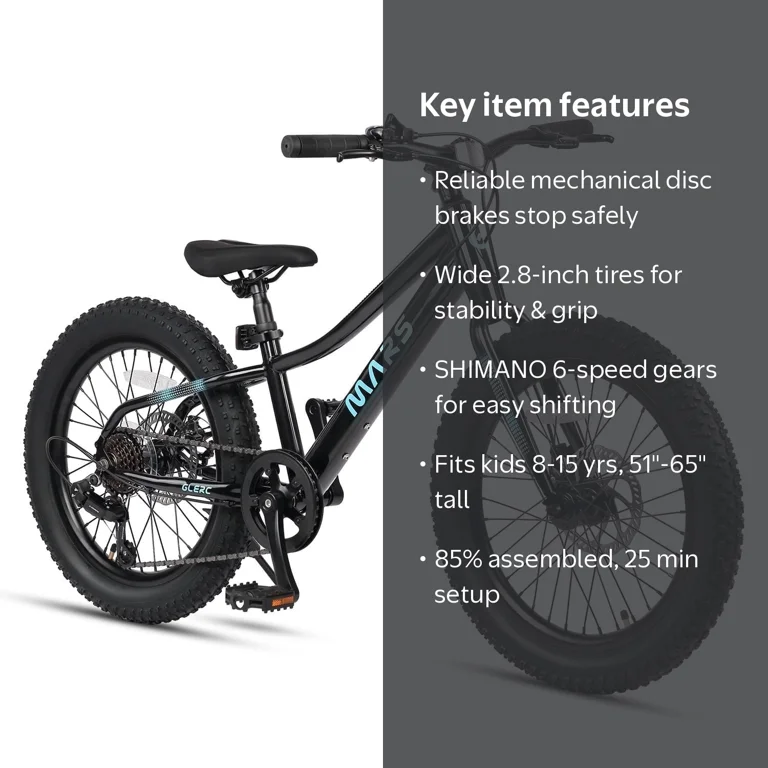 【開封済 未使用品】Glerc キッズマウンテンバイク 24インチブラック⑤ Glerc Kids Mountain Bike, 24 Inch Fat Tire, 6 Speed, Black