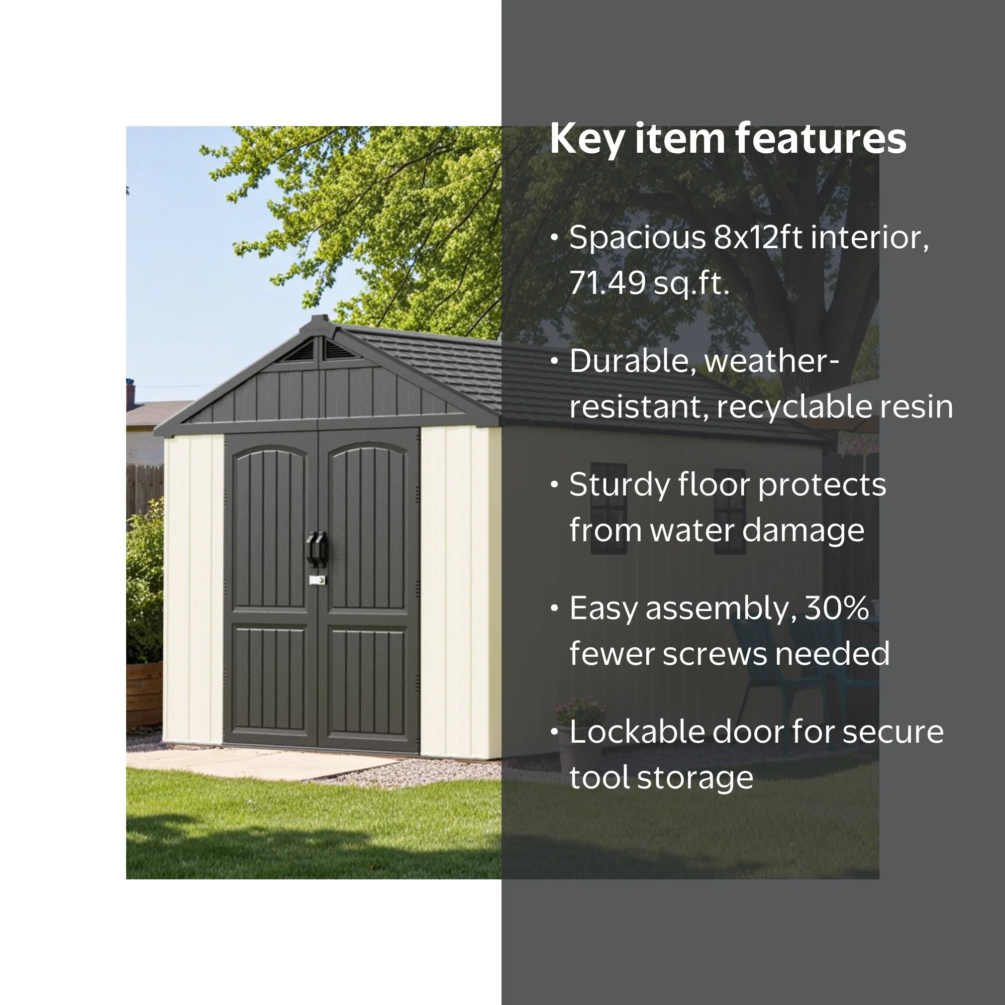 Patiowell 8x12 Resin Storage Shed with Window & Lockable Door for