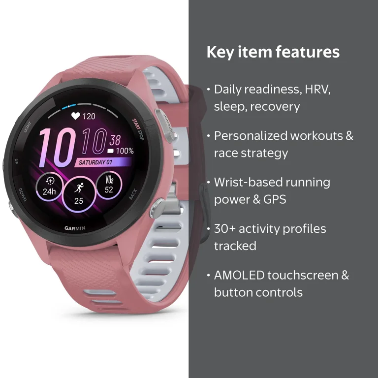 Garmin Forerunner 265S GPS Smartwatch, Fitness Metrics, AMOLED
