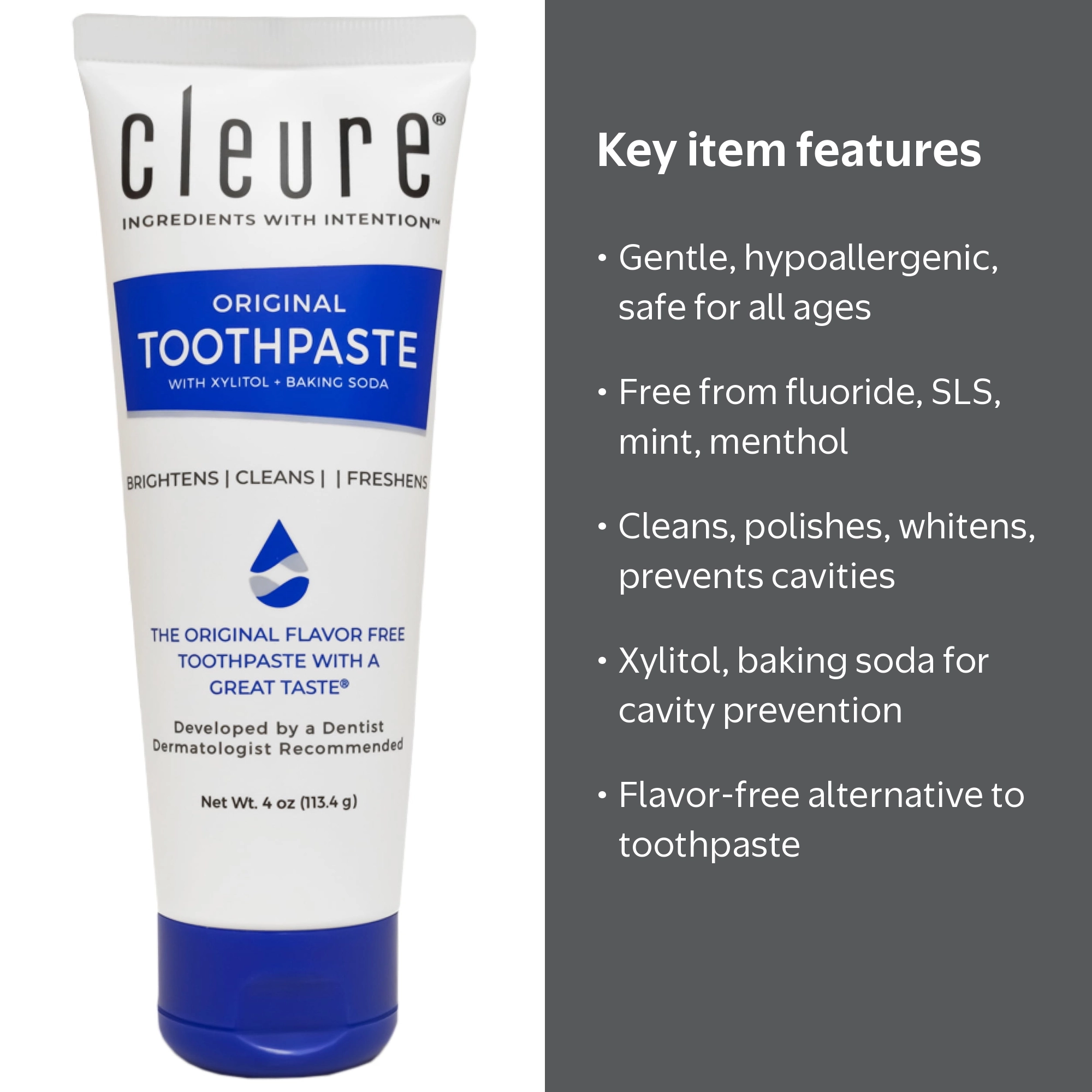 Cleure Toothpaste, Flavor Free & SLS Free, 4 Oz, Suitable for