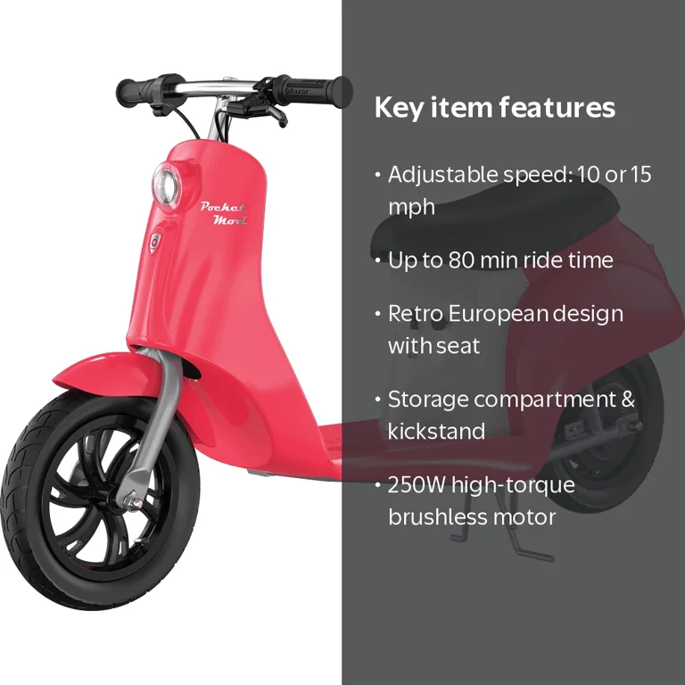 Razor Pocket Mod Electric Scooter, Euro-Style Roma Red, 15 mph