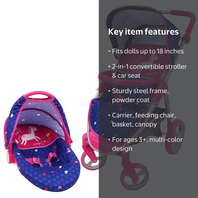 509 Crew Unicorn 2-in-1 Doll Travel System - Convert Car Seat to