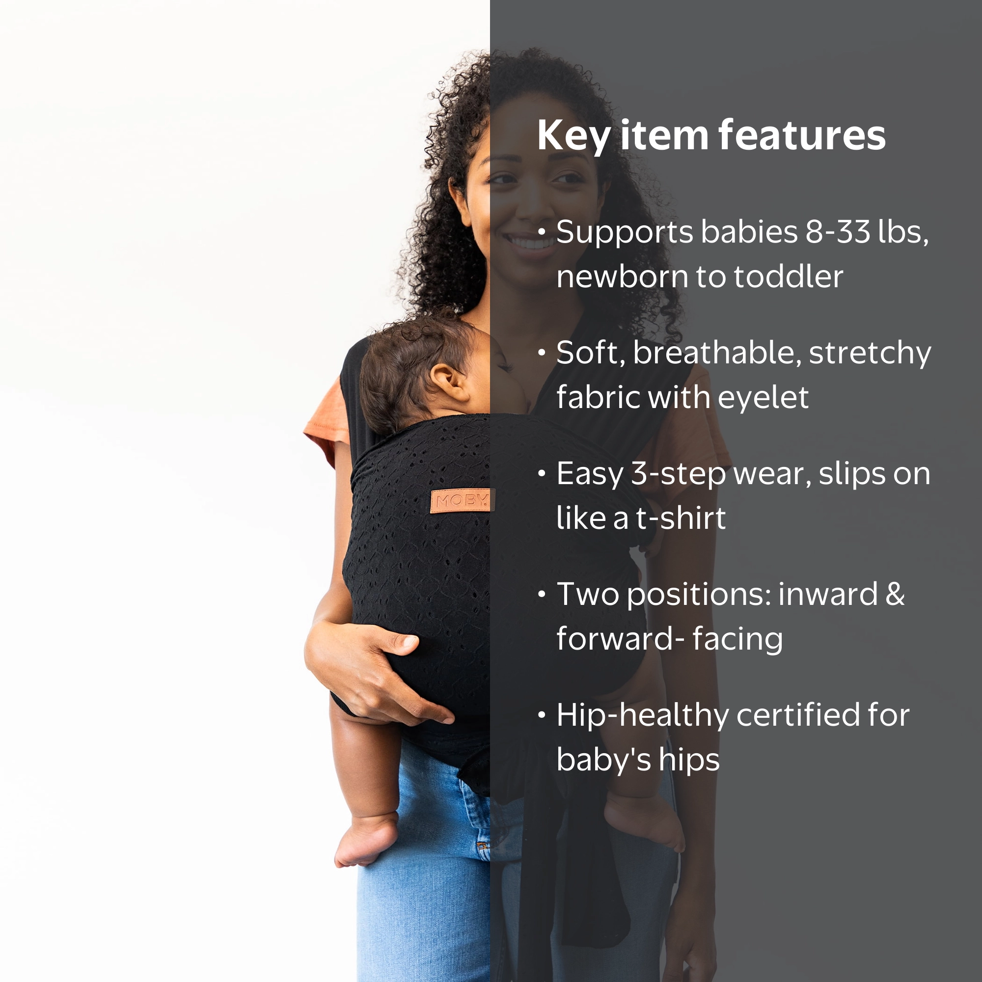 シロユです Baby Compact Carrier ブラック Free Shipping! Moby Wrap Easy-Wrap Baby Carrier, Black Eyelet