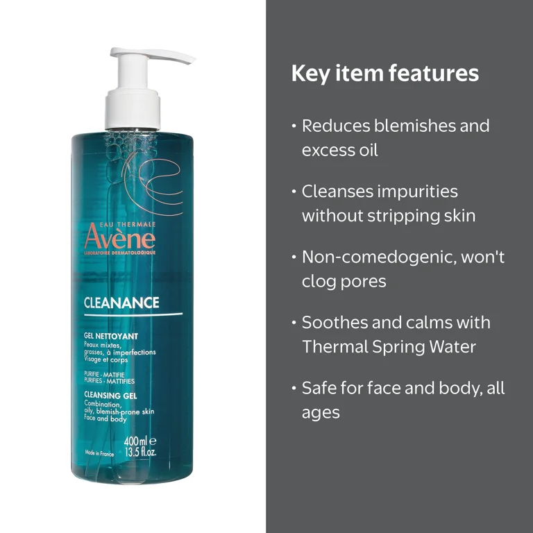 Avene, Cleanance Cleansing Gel, 13.5 fl oz, for face and body