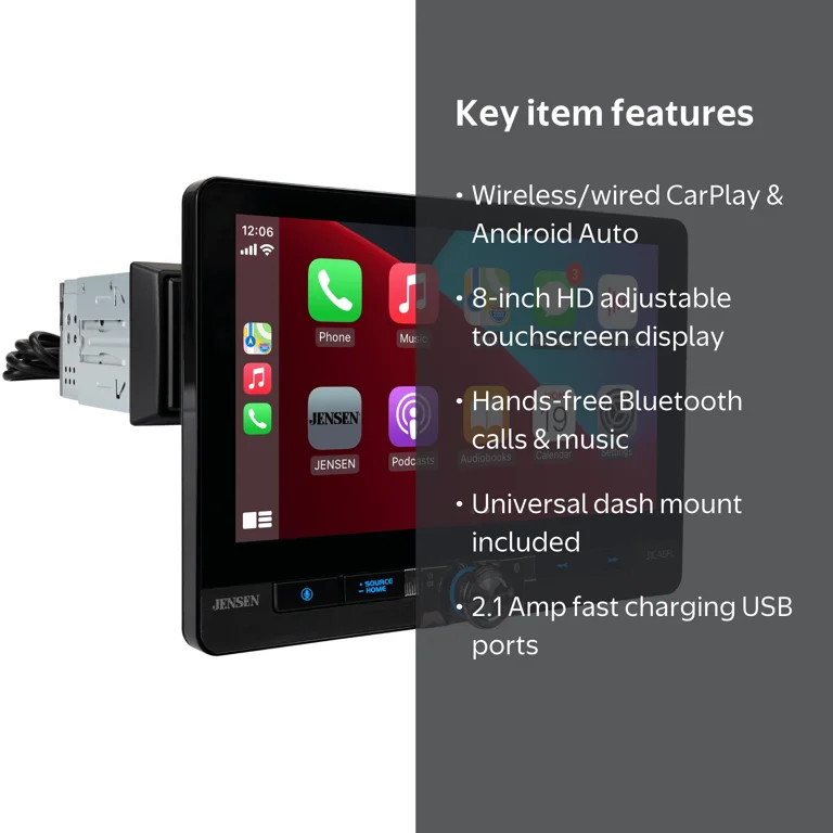 Jensen, Wireless CarPlay Android Auto, 8-inch HD Touchscreen