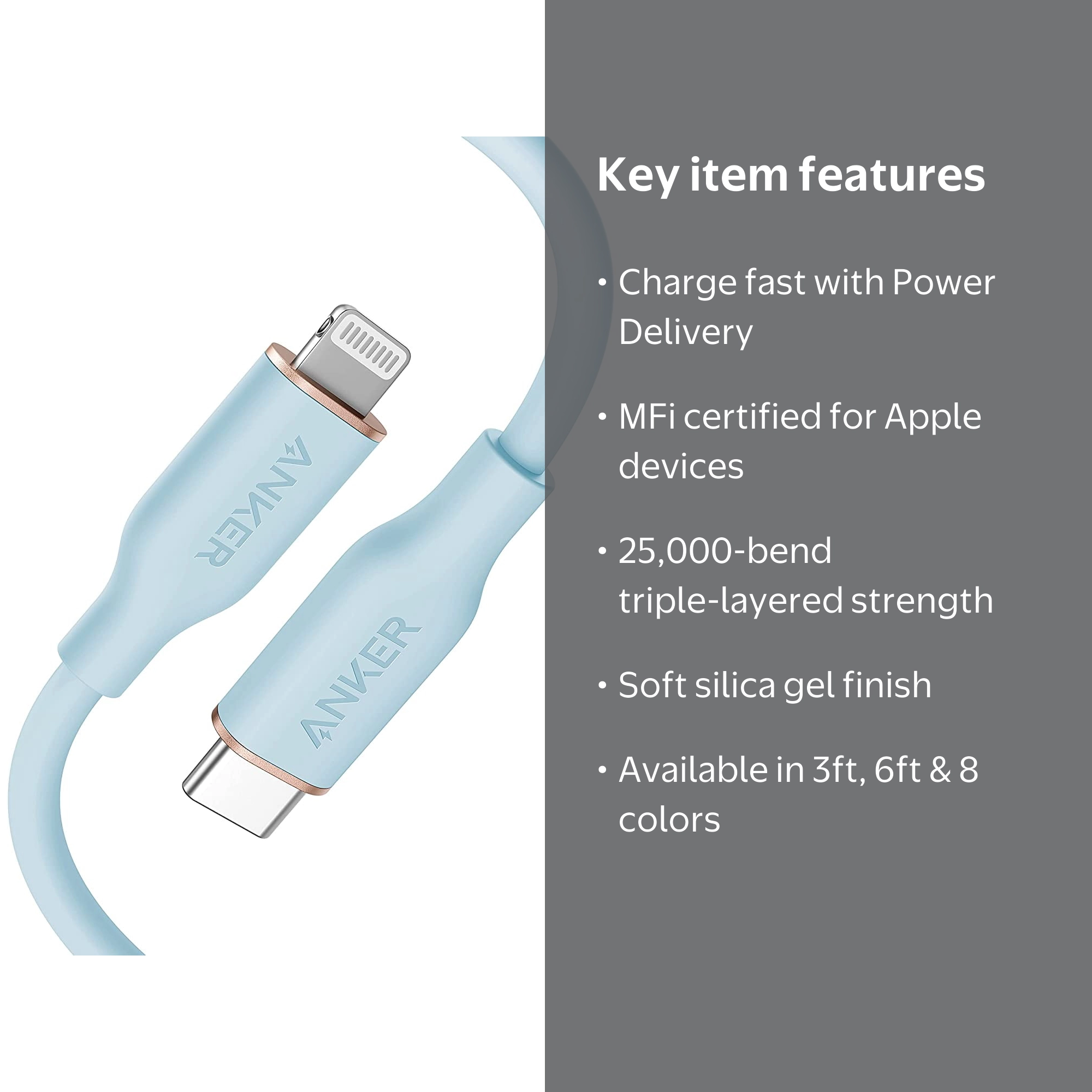 Anker Powerline III Flow USB C Fast PD Charging Cable 3/6ft Silica
