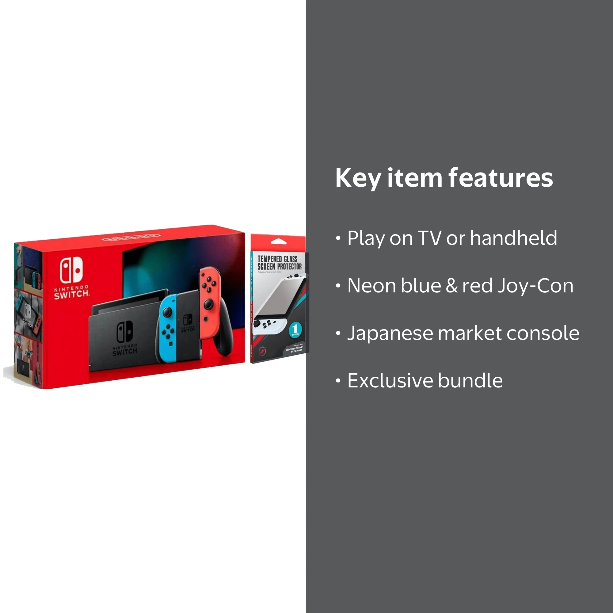Nintendo Switch Console, Neon Blue and Neon Red Joy Con Bundle, JP