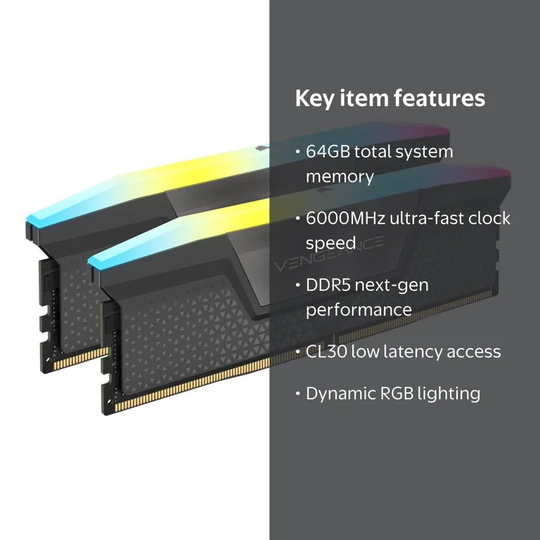 Corsair, Vengeance RGB Desktop Memory, 64GB, DDR5 6000 - Walmart.com Corsair, Vengeance RGB Desktop Memory, 64GB, DDR5 6000 - Walmart.com