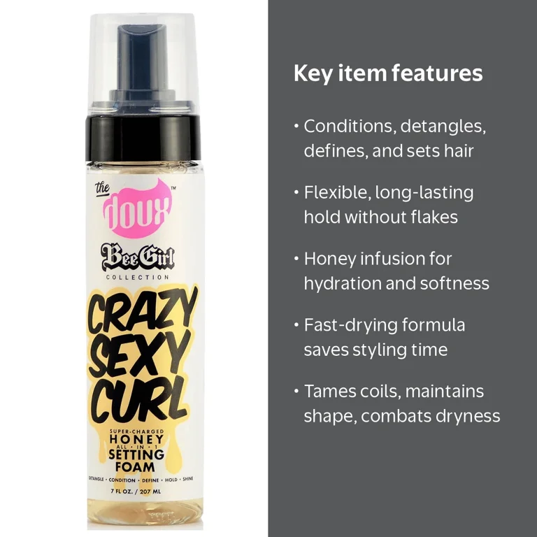 The Doux, Curl Styling Foam, Honey 7 oz, All-in-One Curl Definer