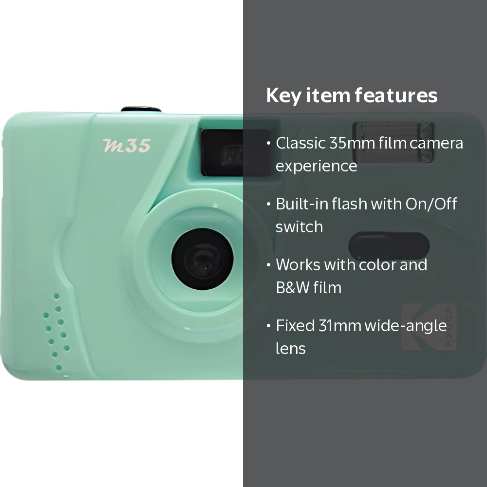 Kodak M35 カメラ ミントグリーン& ultramax film 3個 Kodak M35 35mm Reusable Film Camera in Mint Green with Built-In