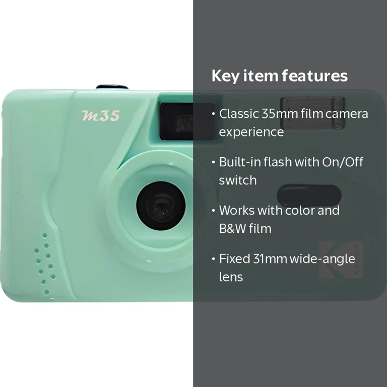 Kodak M35 35mm Reusable Film Camera in Mint Green with Built-In