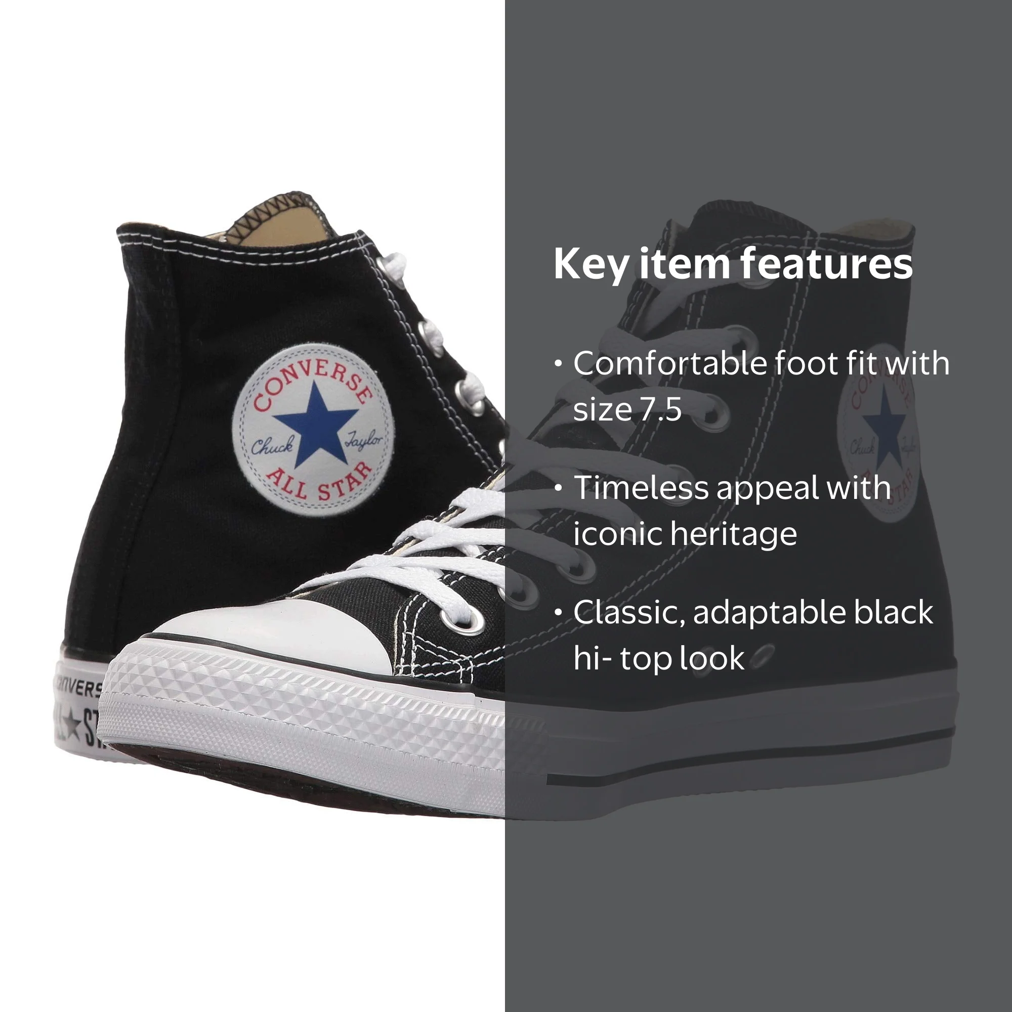 Converse Chuck Taylor Hi Top Black Shoes, Size 7.5 - Walmart.com