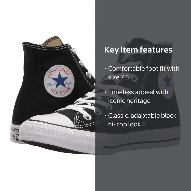 Converse Chuck Taylor Hi Top Black Shoes, Size 7.5 - Walmart.com