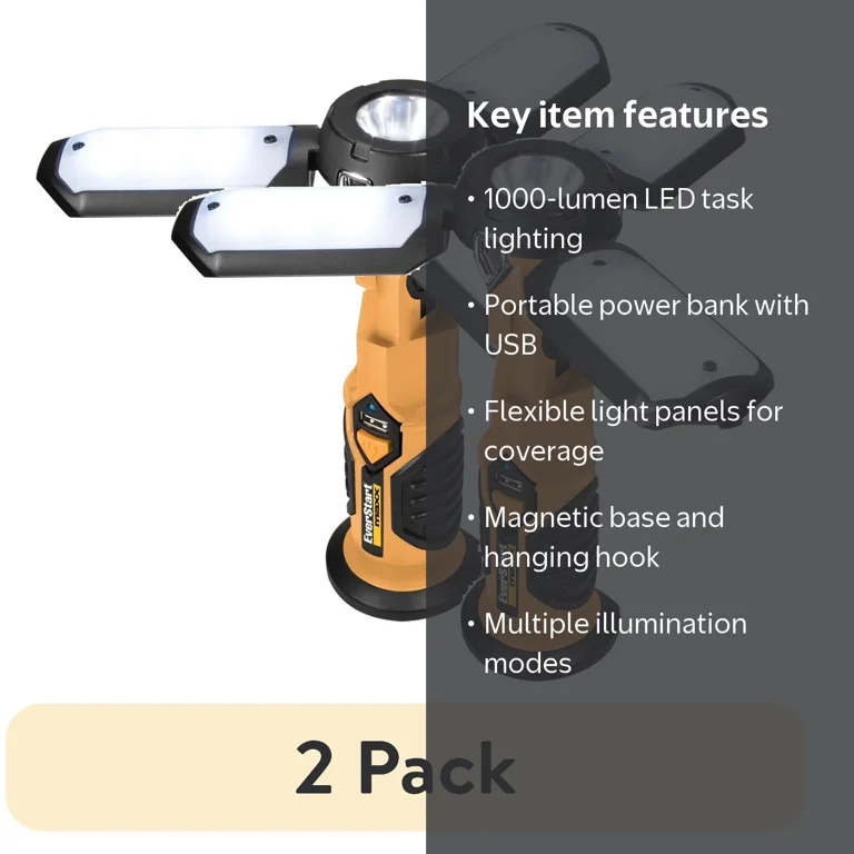 2 pack) EverStart Maxx SAT3E 1000 Lumen LED Portable Folding Work
