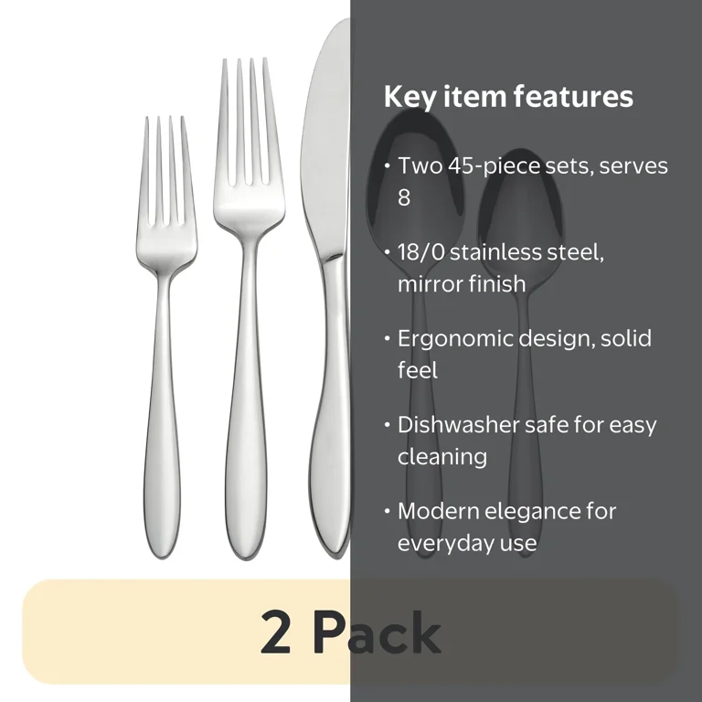 2 pack) Oneida Solefield 45-Piece Mirror Stainless Steel Flatware