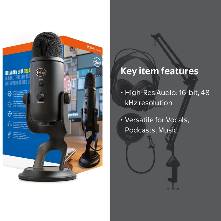 BLUE Microphones Yeti Blackout USB Microphone with Knox Gear Stand