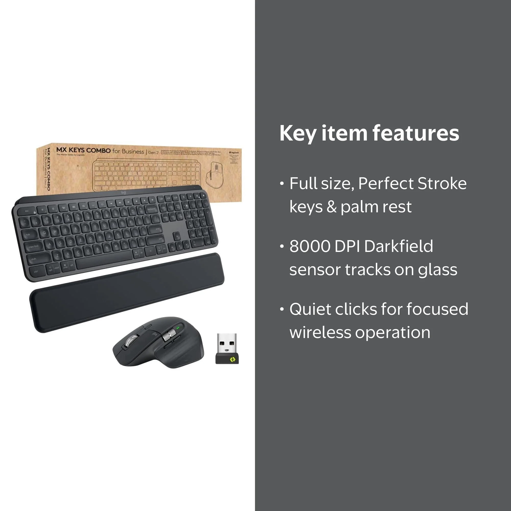 Logitech, Wireless Keyboard and Mouse Combo, MX Keys Gen 2, Full