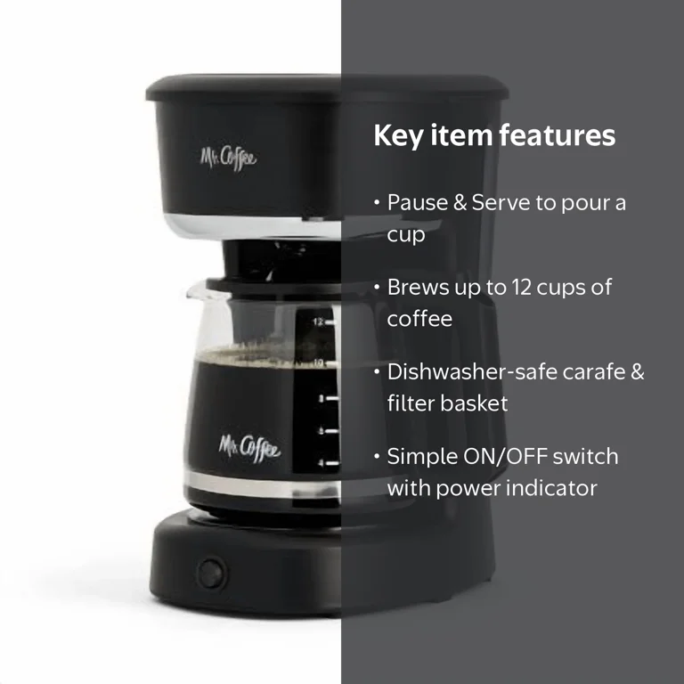 Mr. Coffee Switch Coffee Maker, 12-Cup, Black with Easy ON OFF