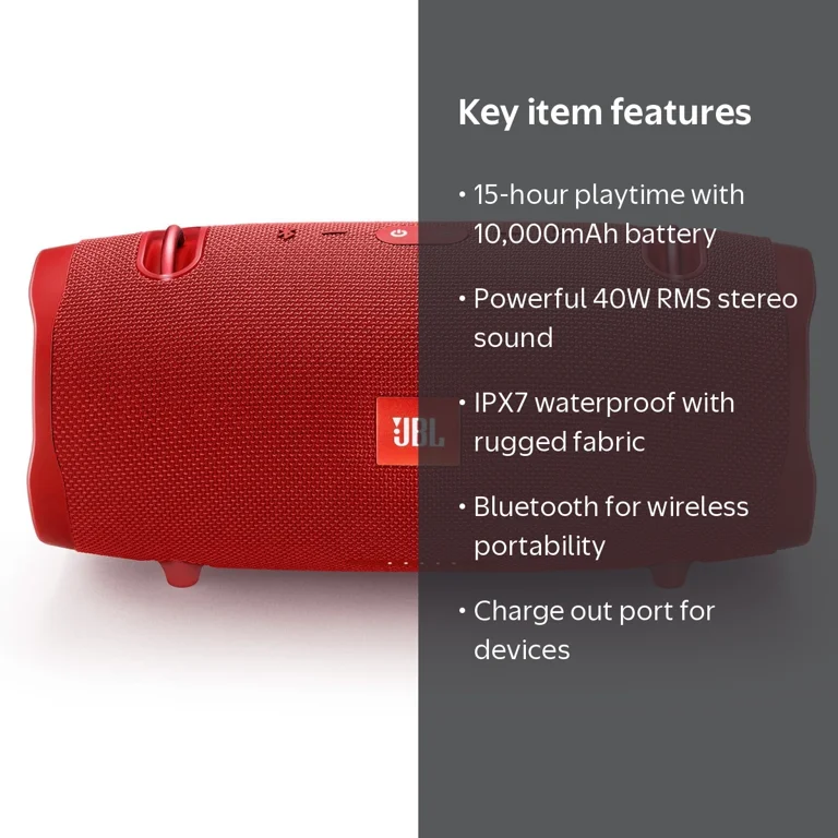 JBL Xtreme 2 Portable Waterproof Wireless Bluetooth Speaker, Red