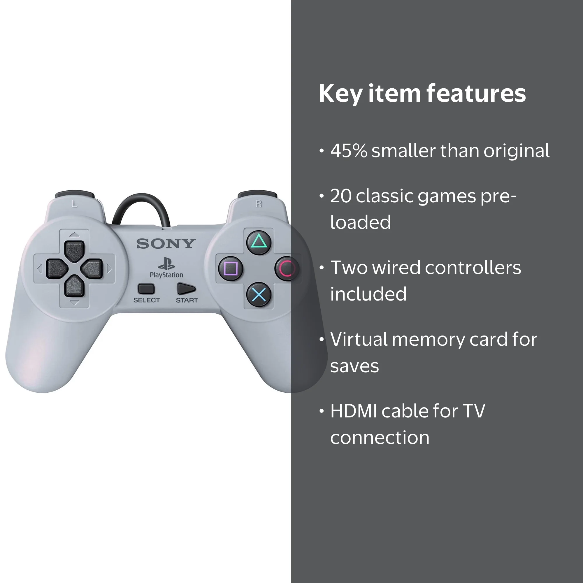 Sony PlayStation Classic Console, Gray, 3003868, with HDMI cable
