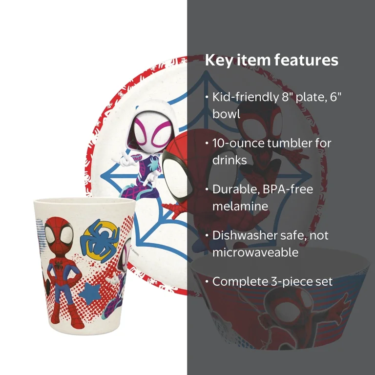 Zak Designs 3pk Spiderman Kids Dinnerware Set Melamine Plate Bowl