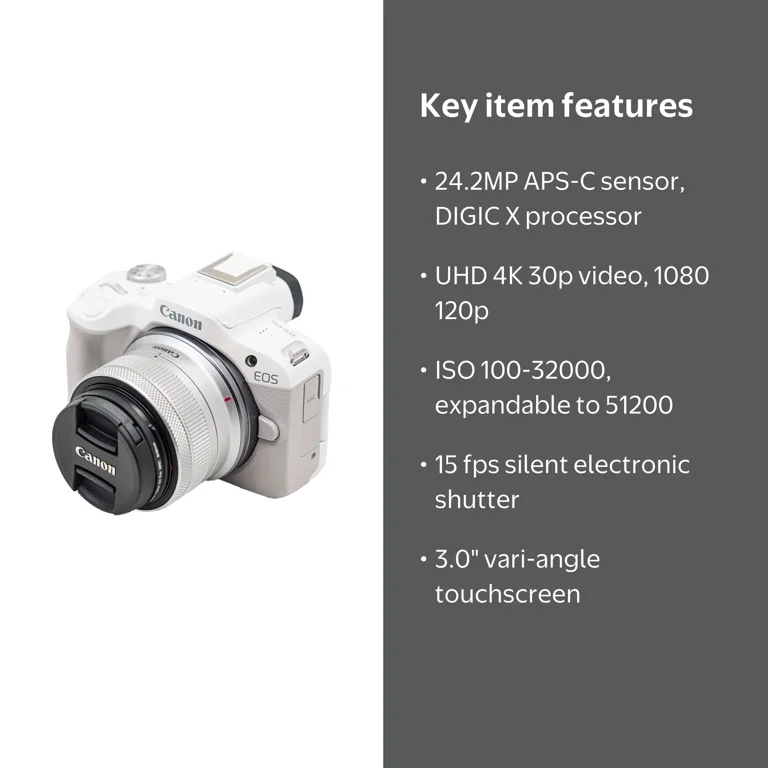 Canon EOS R50 Mirrorless Camera w/ RF-S 18-45mm Lens (White