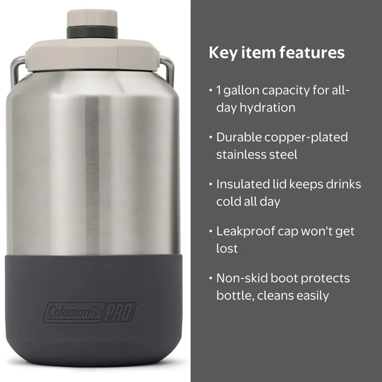 Coleman, Pro 1 Gallon Jug, fully insulated, durable stainless
