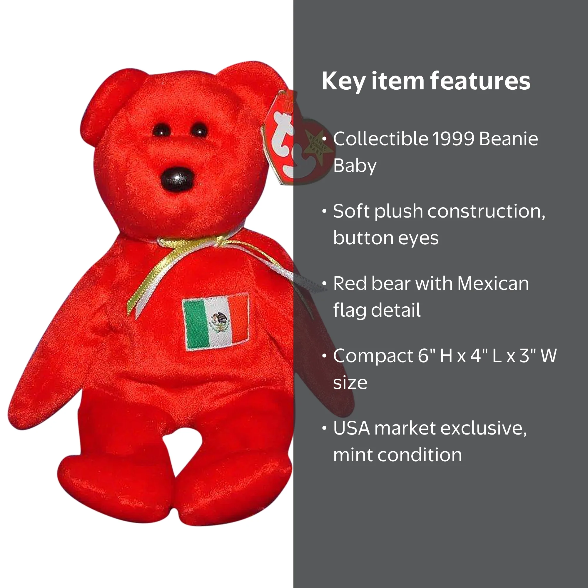 Ty Beanie Babies Osito the Bear Plush Mexican Flag USA Exclusive