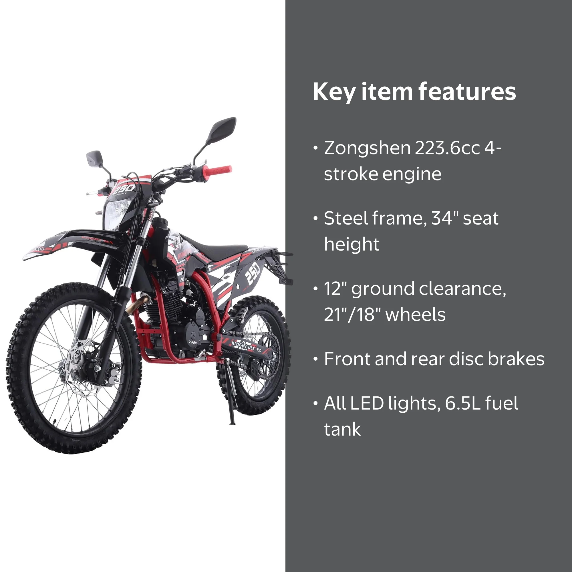 X-Pro Knight DLX 250 Dirt Bike Zongshen Brand Engine with All