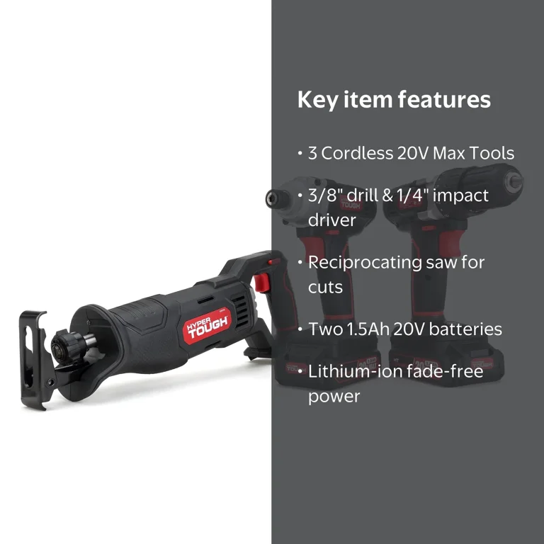 Hyper Tough 3 Tool Piece Set 20V Max Cordless Combo Kit with 3/8