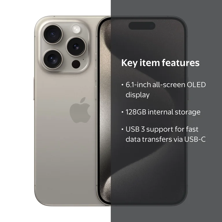 Straight Talk Apple iPhone 15 Pro, 128GB, Natural - Prepaid