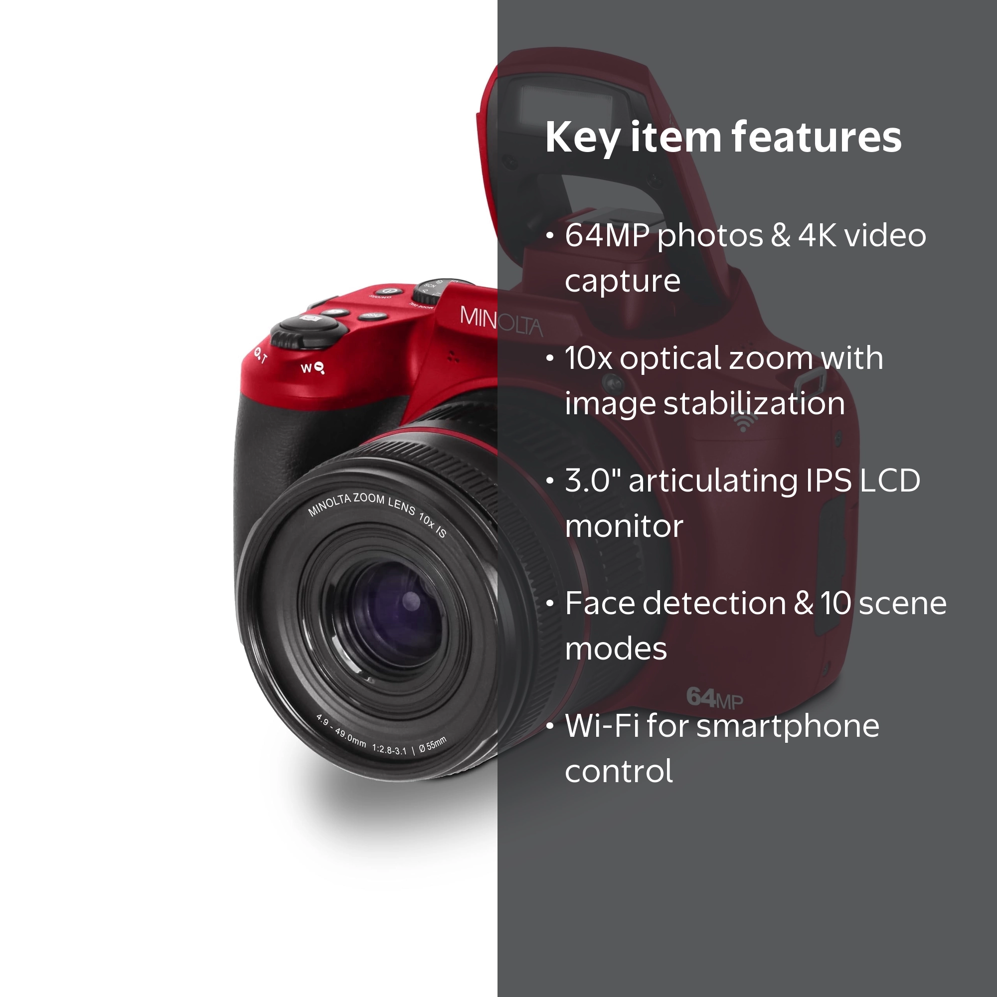Minolta 64MP Auto Focus Digital Camera 10x Optical Zoom, 4K Ultra