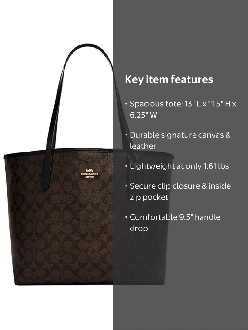 Designer Coach Womens 5696 City Tote, Signature Canvas Handbags