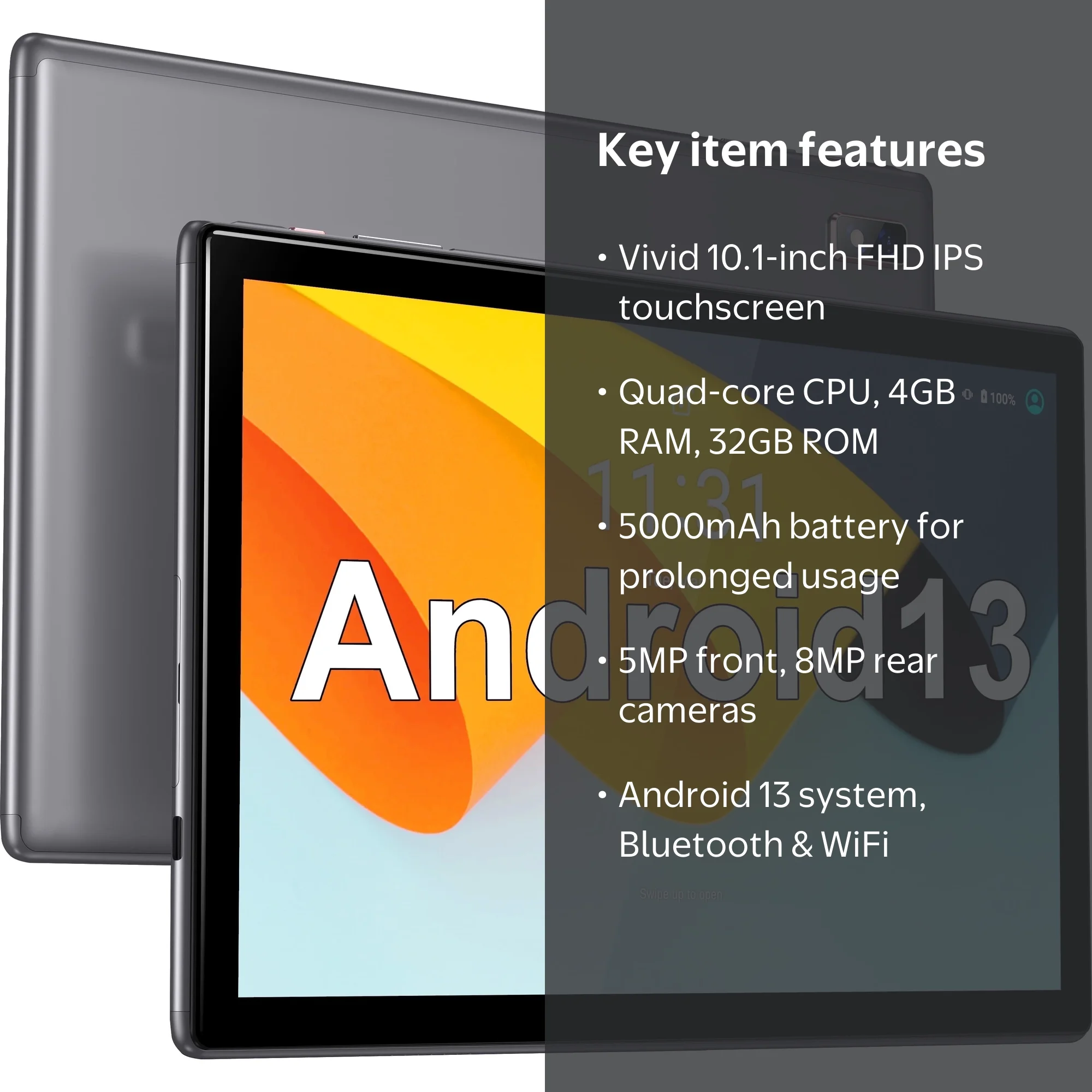 BYYBUO Android 13 Tablet,10.1 inch Tablet, 32GB ROM Quad-Core