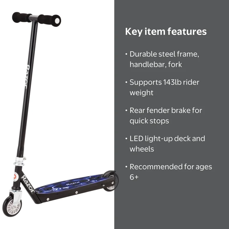 Razor Tekno Kids Kick Scooter - Glowing Blue LED Light-up Deck