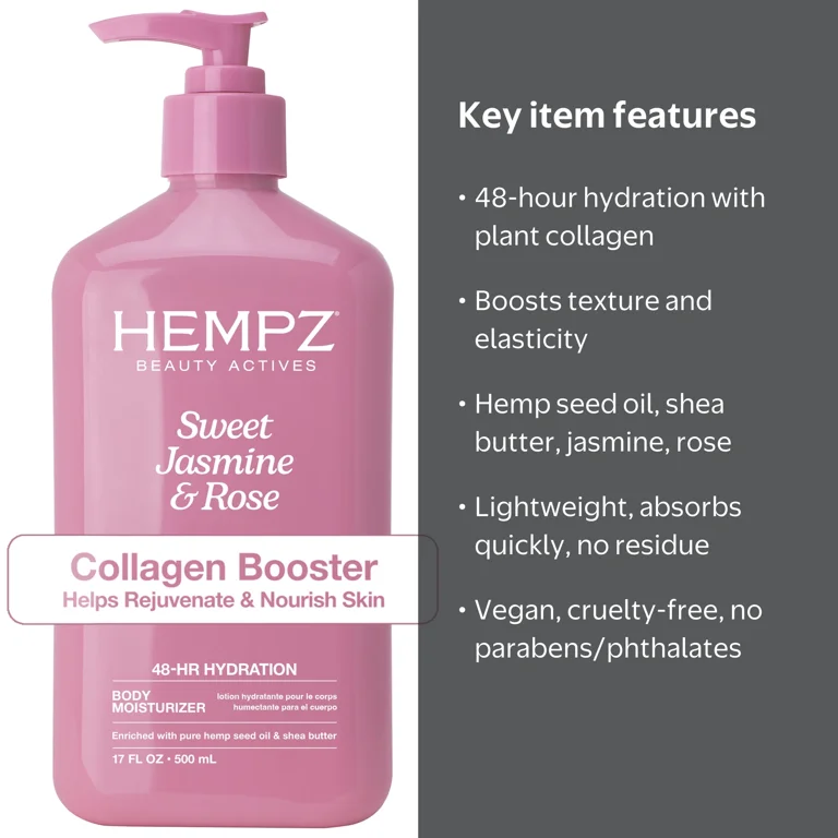 Hempz Organic Original Hemp Cream- Body Lotion with Plant Collagen