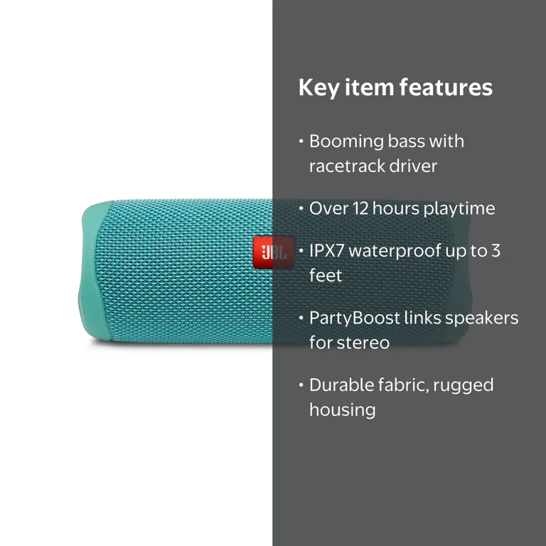 JBL Flip 5 Bluetooth Speaker, Teal, Portable, 12-Hour Playtime
