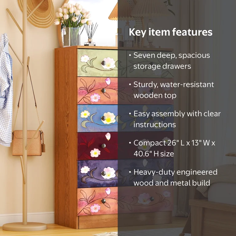 Ktaxon Wood 7-Drawer Dresser Tall Chest Organizer Unit with Wood