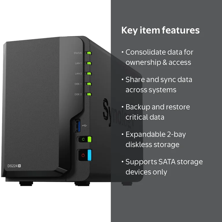 Synology DiskStation DS224+ 2-bay Diskless NAS Centralized Data Synology DiskStation DS224+ 2-bay Diskless NAS Centralized Data