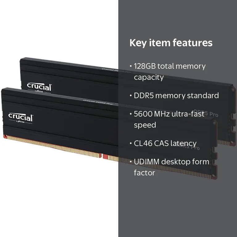 Crucial Pro 128GB (2 x 64GB) DDR5 5600 (PC5 44800) Desktop Memory