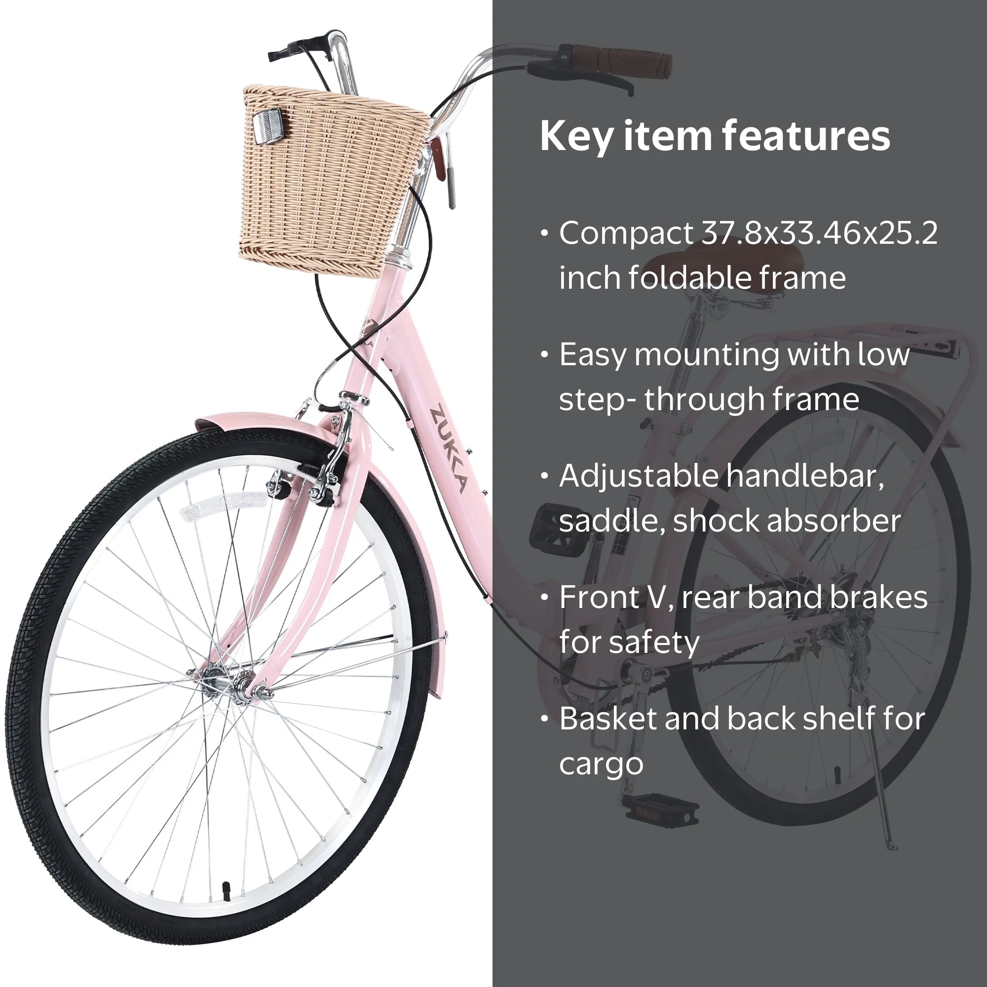Zukka Cruiser Bike 26 inch Folding City Bicycle for Women Single