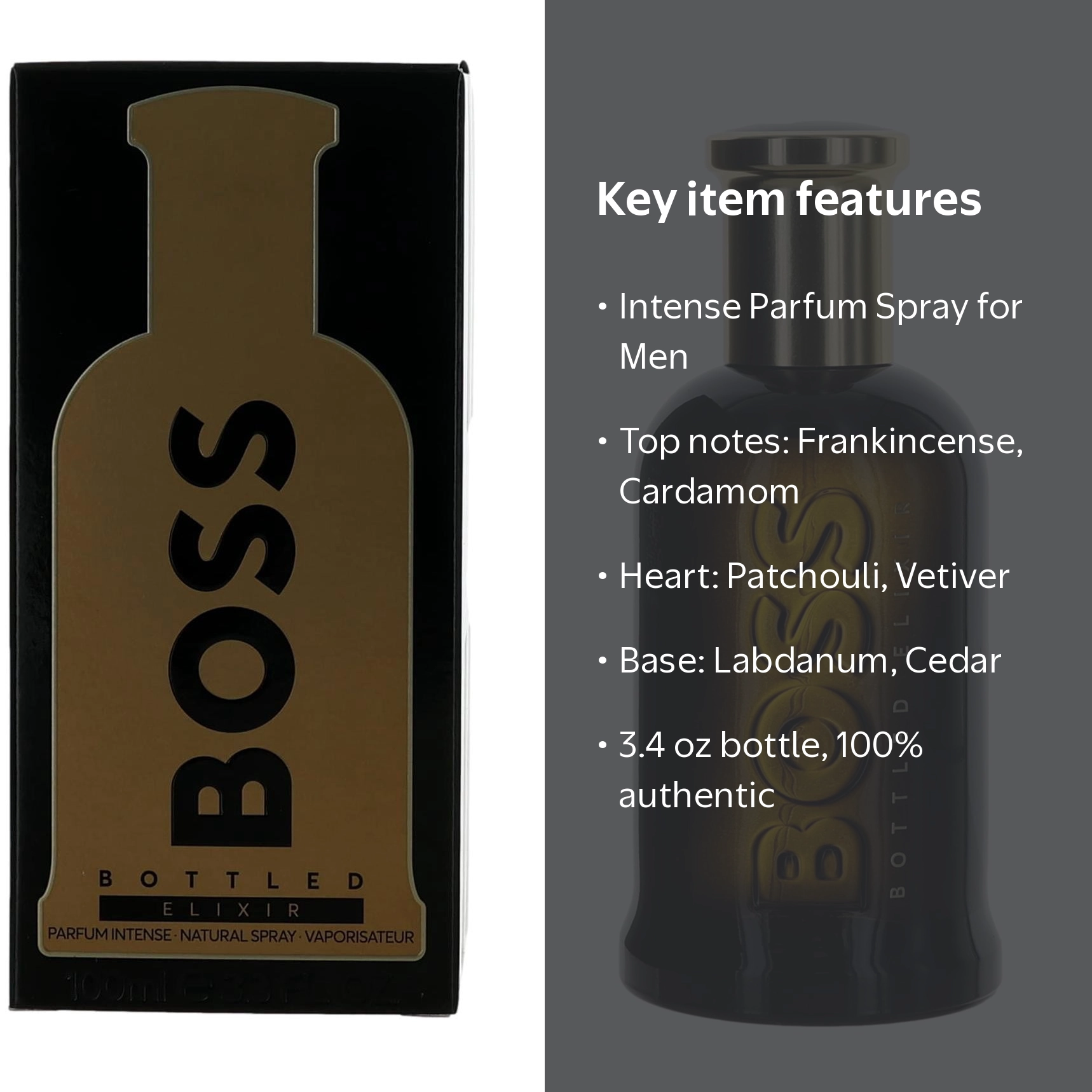 HUGO BOSS, Boss Bottled Elixer, Parfum Intense Spray, 3.4 oz for