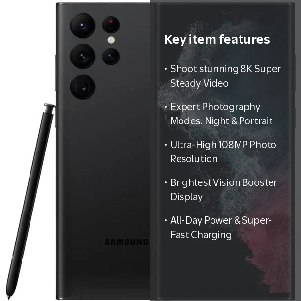 SCG14 Galaxy S22 ULTRA 256GB ブラック New Samsung Galaxy S22 Ultra 256GB, Factory Unlocked, Phantom