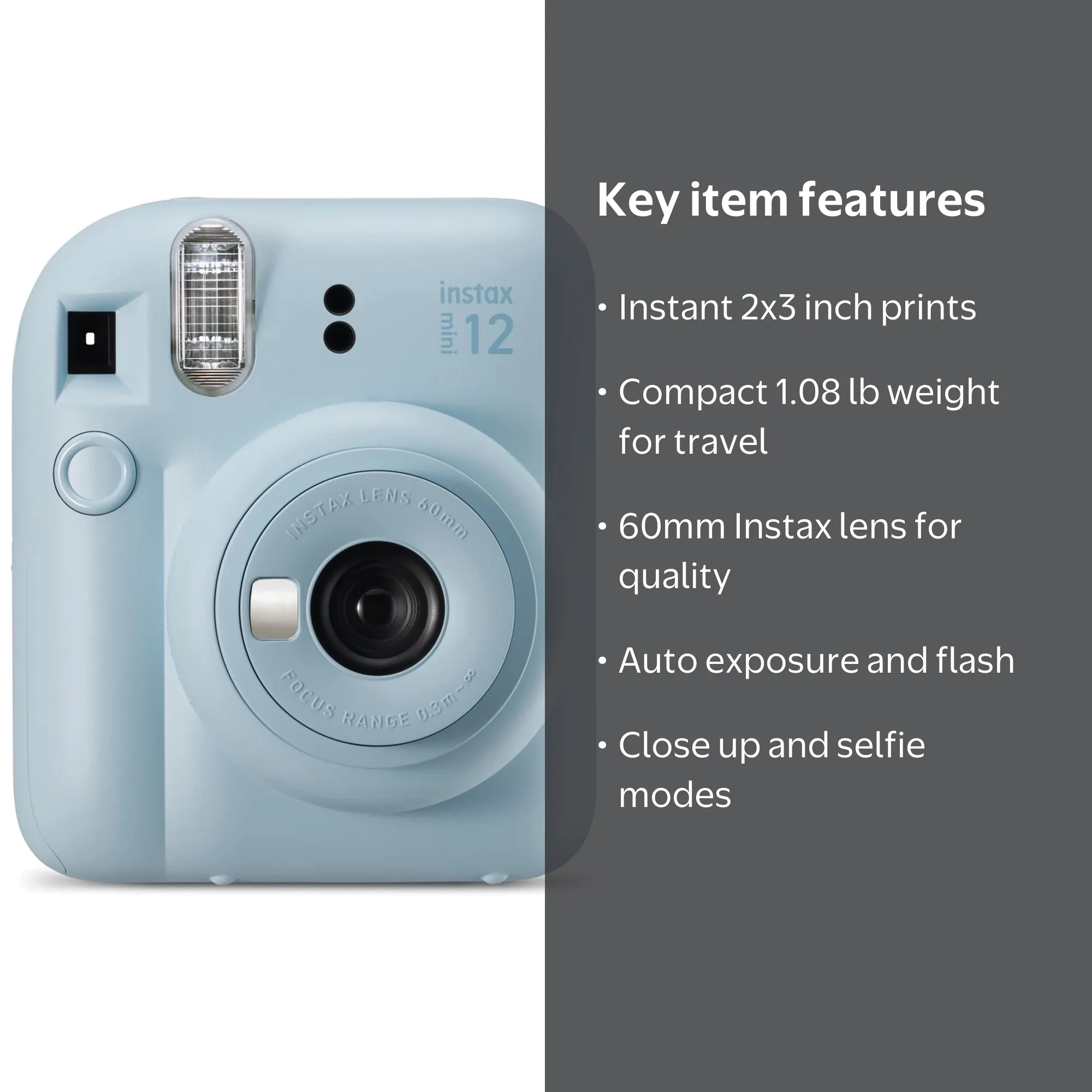 Fujifilm Instax Mini 12 Instant Camera, Blue, Auto Exposure