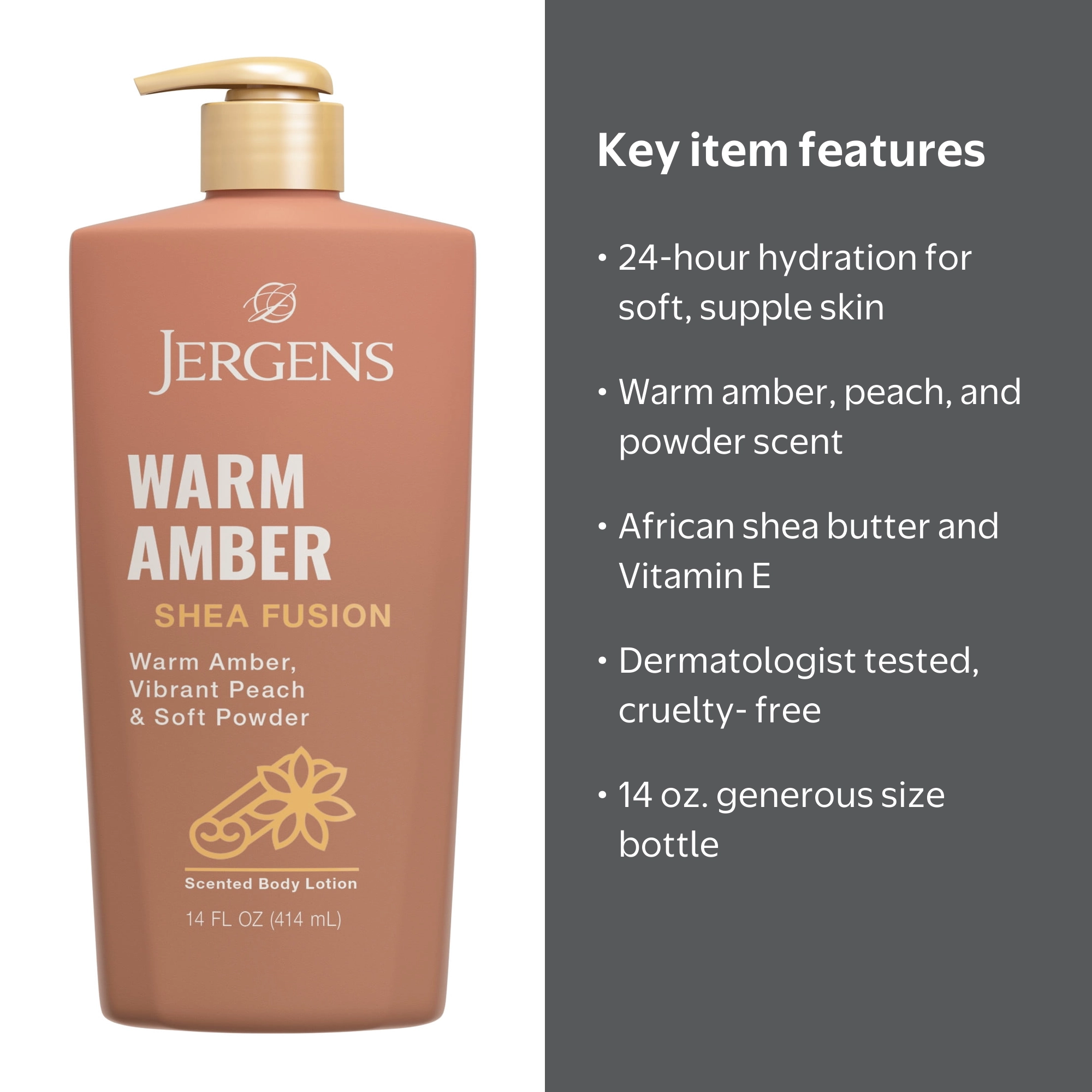 Jergens Shea Fusion Warm Amber Body Lotion, 14 fl oz, Moisturizer